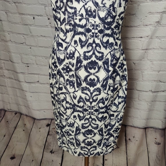 JayGodfrey V-Neck Midi Length Sheath Lined Blue & White Dress Size 4 - Picture 6 of 9